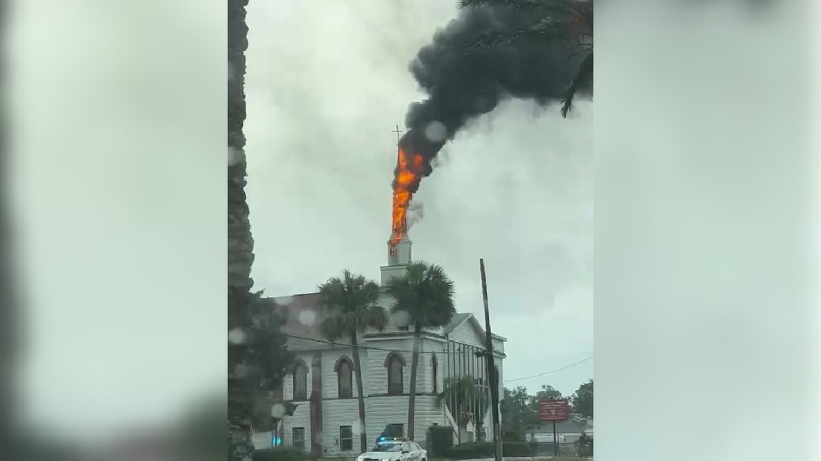 Watch: Lightning strike sparks church fire